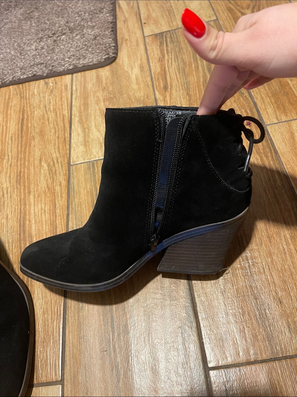 Lucky Brand Black Genuine Suede Ankle Booties with Block Heel